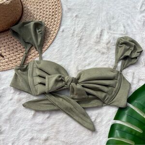 Montce Cabana Cap Sleeve Suede Green Bikini Top